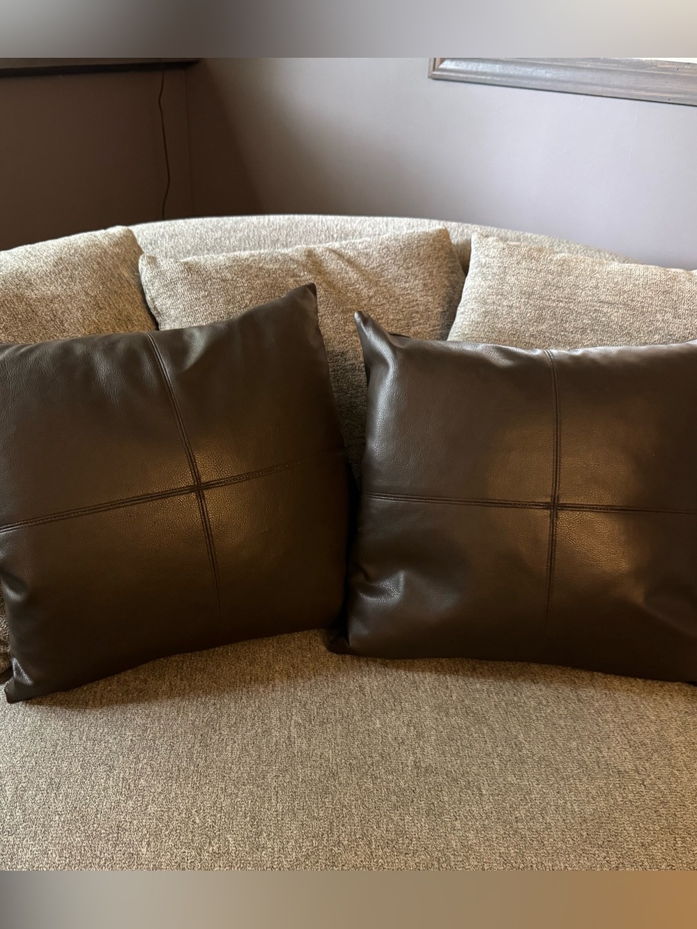 Brown Faux Leather Decorative Throw Pillow Pair